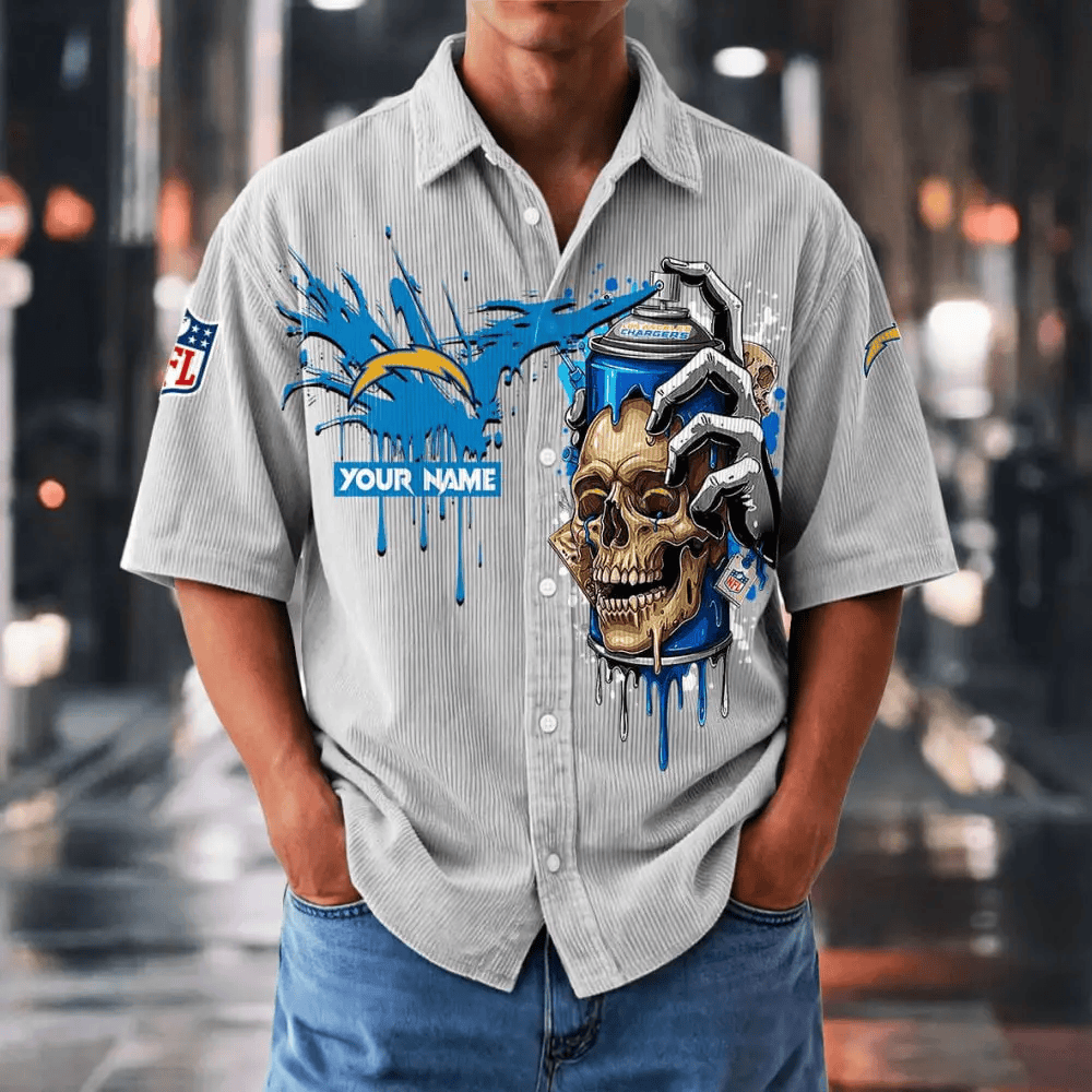[SPECIAL OFFER] NEW CUSTOMIZED NFL09 LAC LOS ANGELES CHARGERS SEERSUCKER BUTTON SHIRT