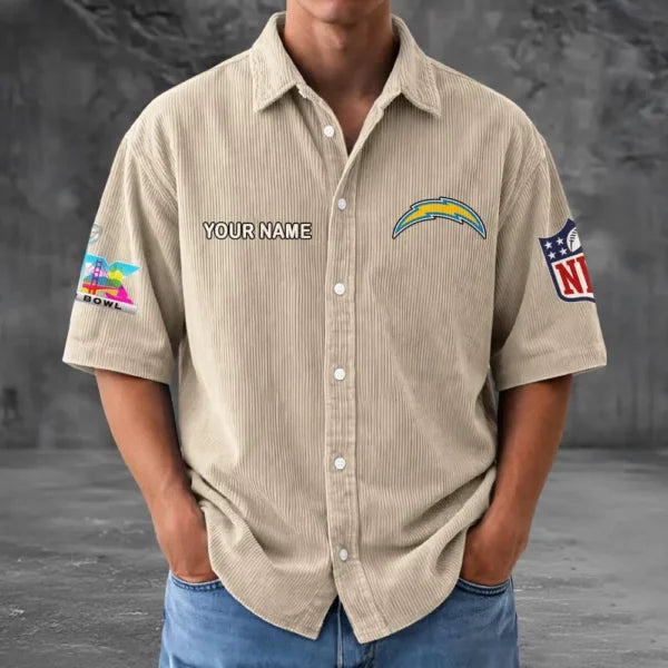 LIMITED EDITION - NEW CUSTOMIZED NFL09 LAC LOS ANGELES CHARGERS SEERSUCKER BUTTON SHIRT