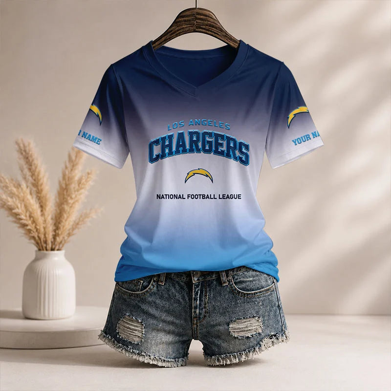 LIMITED EDITION - NEW CUSTOMIZED NFL09 LAC LA CHARGERS V-NECK FEMALE SHIRT