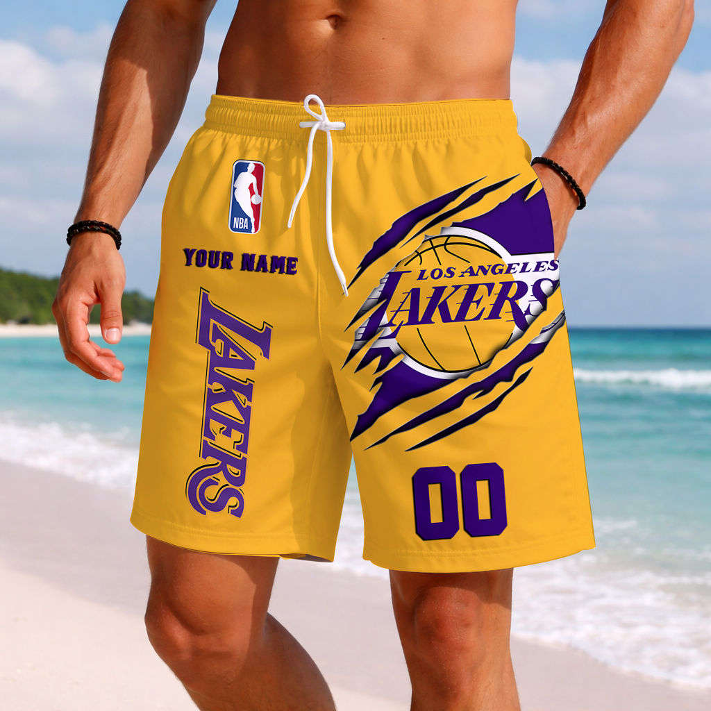LIMITED EDITION - NEW CUSTOMIZED NBA09 LLA LOS ANGELES LAKERS SHORT PANTS