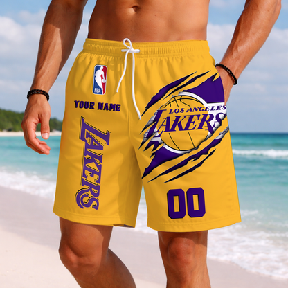 LIMITED EDITION - NEW CUSTOMIZED NBA09 LLA LOS ANGELES LAKERS SHORT PANTS
