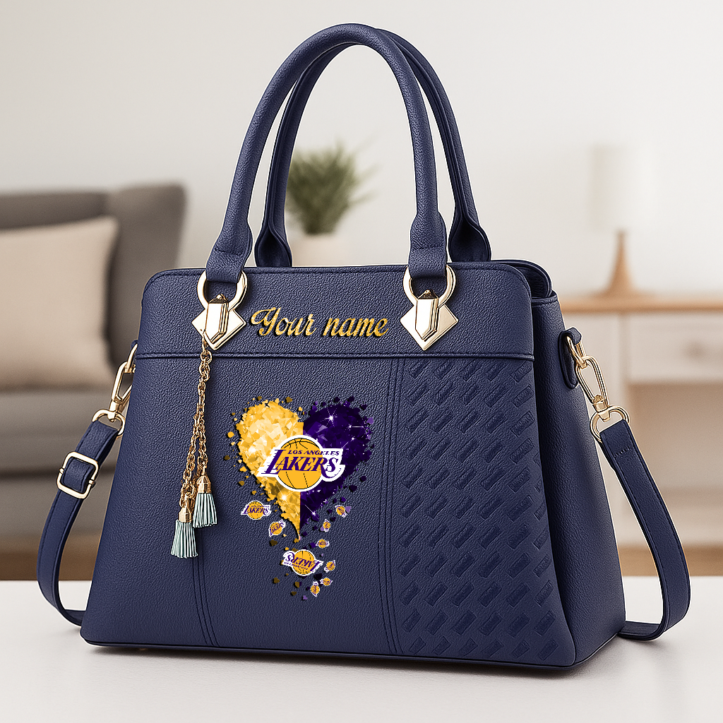 LIMITED EDITION - NEW CUSTOMIZED NBA09 LLA LOS ANGELES LAKERS ZIP HANDBAG MULTICOLOR