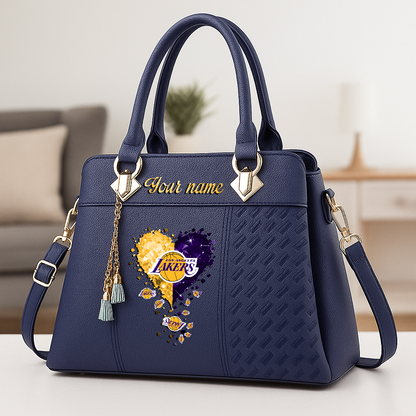 LIMITED EDITION - NEW CUSTOMIZED NBA09 LLA LOS ANGELES LAKERS ZIP HANDBAG MULTICOLOR