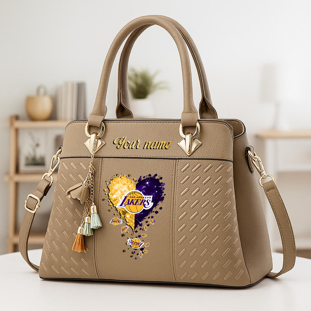 LIMITED EDITION - NEW CUSTOMIZED NBA09 LLA LOS ANGELES LAKERS ZIP HANDBAG MULTICOLOR