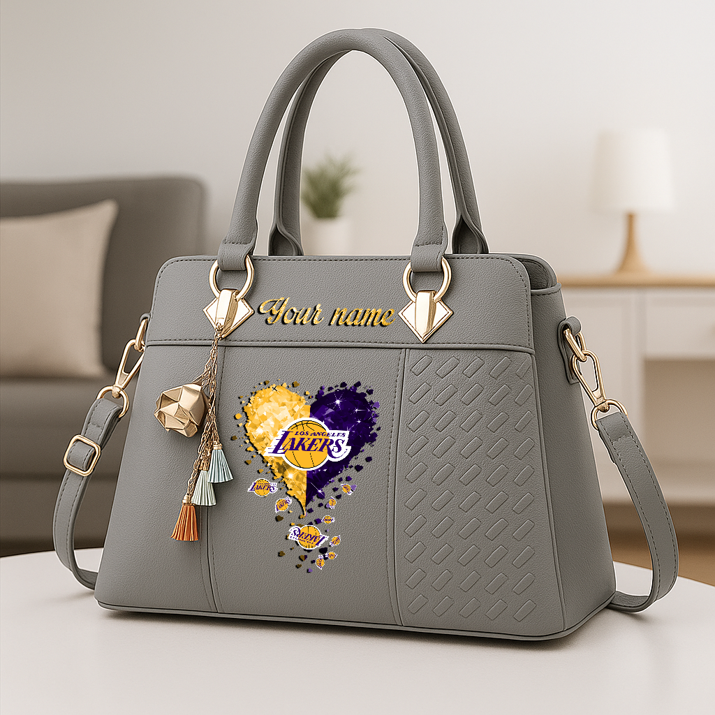 LIMITED EDITION - NEW CUSTOMIZED NBA09 LLA LOS ANGELES LAKERS ZIP HANDBAG MULTICOLOR