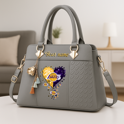 LIMITED EDITION - NEW CUSTOMIZED NBA09 LLA LOS ANGELES LAKERS ZIP HANDBAG MULTICOLOR