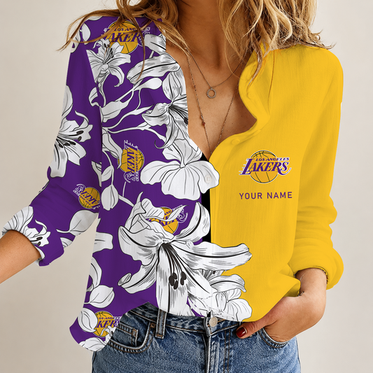 [HOT DEAL] NEW CUSTOMIZED NBA09 LLA LOS ANGELES LAKERS WOMEN CASUAL SHIRT FOR FAN