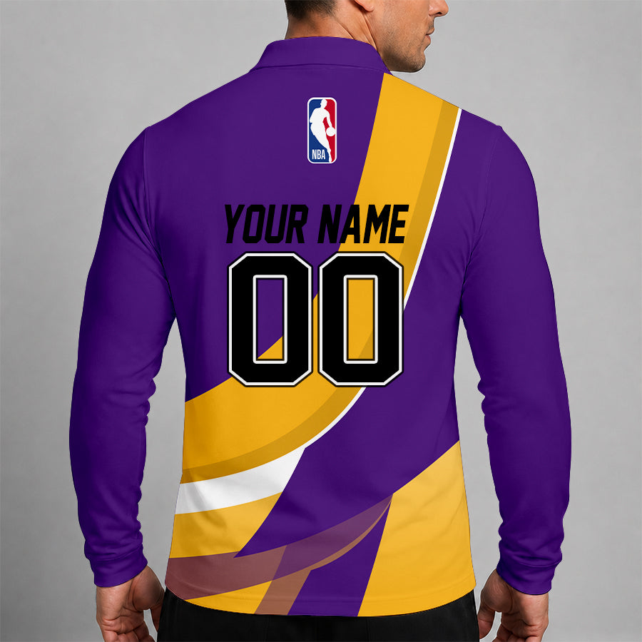 [HOT DEAL] NEW CUSTOMIZED NBA09 LLA LOS ANGELES LAKERS MEN LONG SLEEVE POLO