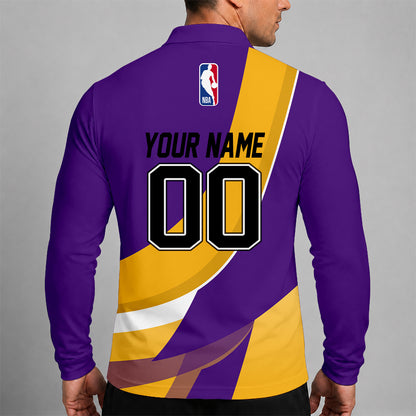 [HOT DEAL] NEW CUSTOMIZED NBA09 LLA LOS ANGELES LAKERS MEN LONG SLEEVE POLO