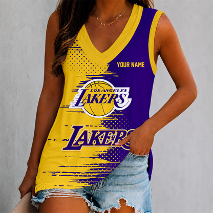 FINAL SALE - NEW CUSTOMIZED NBA09 LLA LOS ANGELES LAKERS WOMEN'S V-NECK TANK TOP
