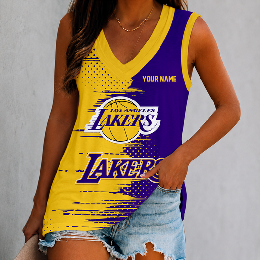 FINAL SALE - NEW CUSTOMIZED NBA09 LLA LOS ANGELES LAKERS WOMEN'S V-NECK TANK TOP