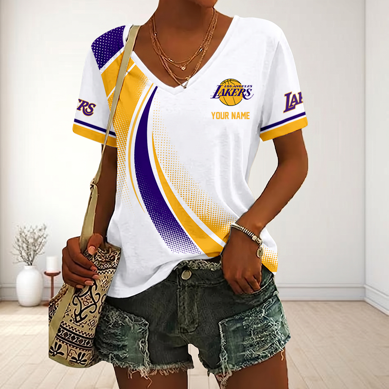 FINAL SALE - NEW CUSTOMIZED NBA09 LLA LOS ANGELES LAKERS V-NECK FEMALE SHIRT