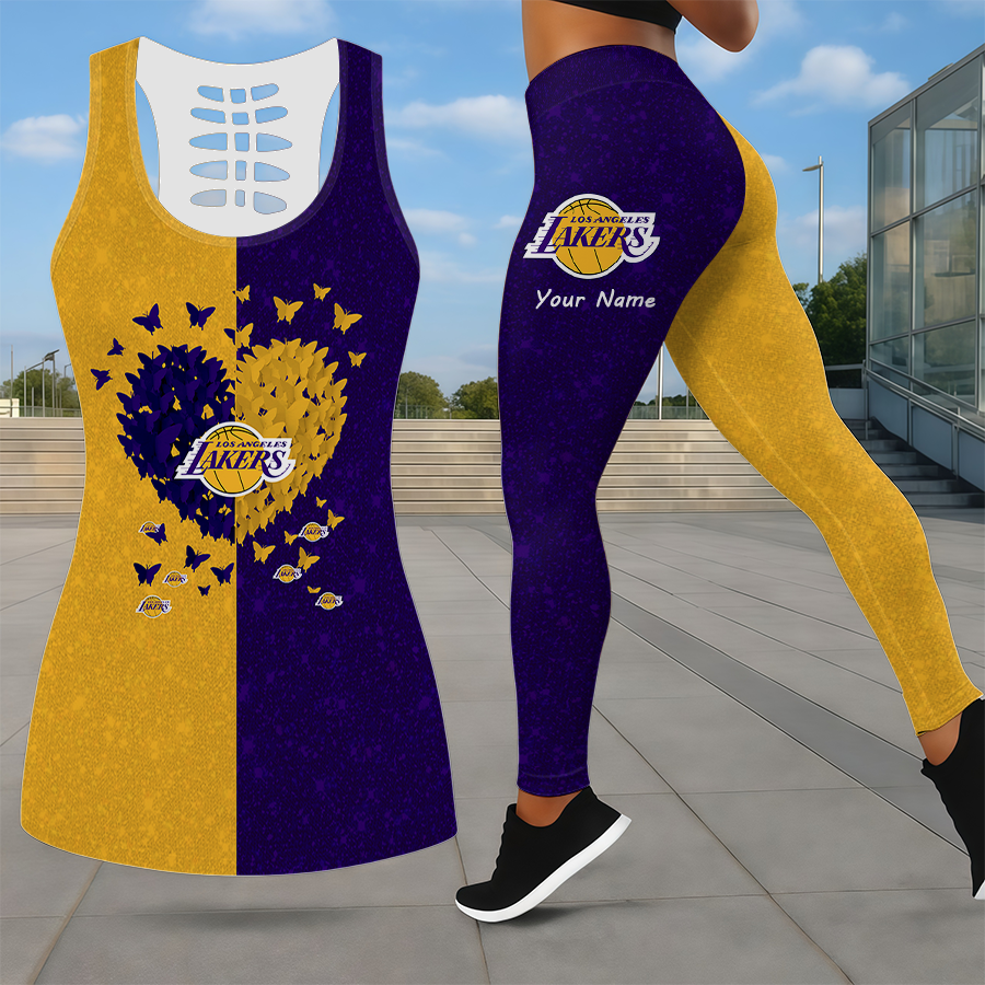 LIMITED EDITION - NEW CUSTOMIZED NBA09 LLA LOS ANGELES LAKERS LEGGINGS & HOLLOW TANK TOP SET