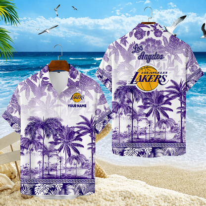 FINAL CLEARANCE - NEW CUSTOMIZED NBA09 LLA LOS ANGELES LAKERS UNISEX HAWAIIAN SHIRT
