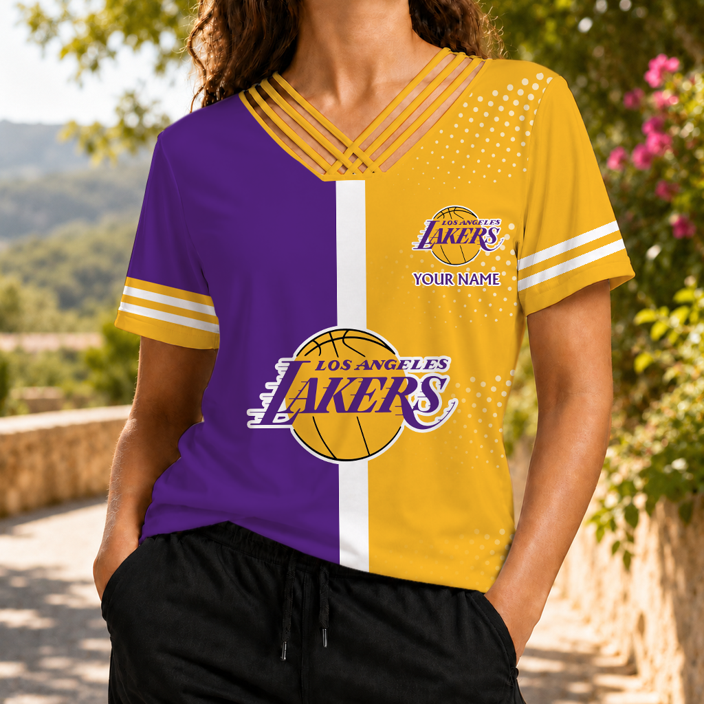 LIMITED EDITON - NEW CUSTOMIZED NBA09 LLA LOS ANGELES LAKERS V-NECK SHIRT