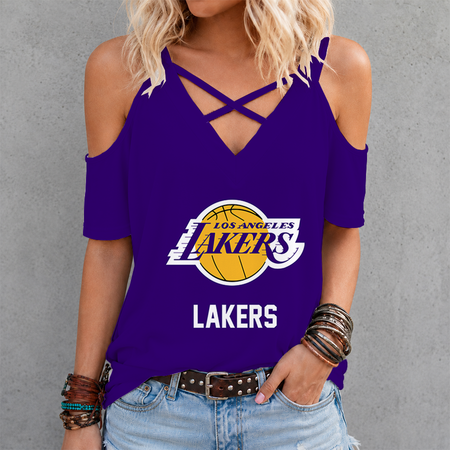 LIMITED EDITION - NEW CUSTOMIZED NBA09 LLA LOS ANGELES LAKERS CRISS CROSS V-NECK TOP