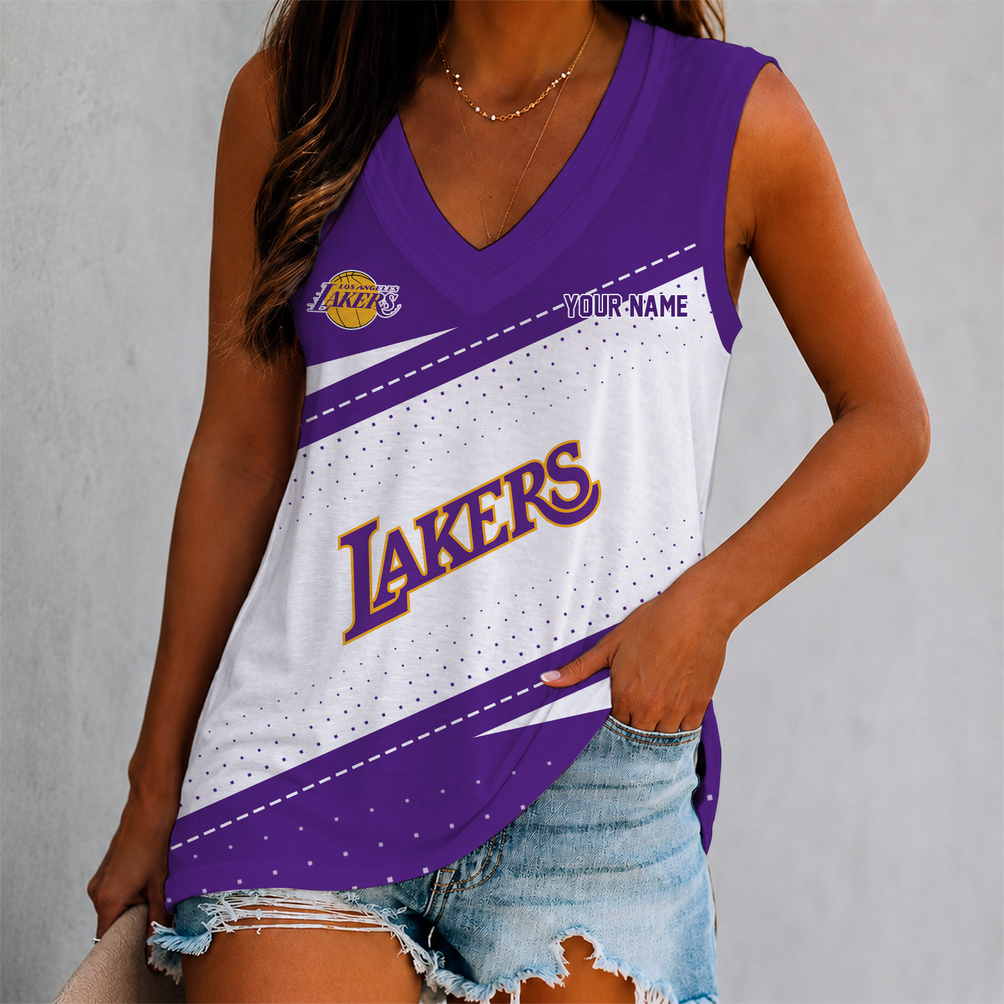 VIRAL EDITION - NEW CUSTOMIZED NBA09 LLA LOS ANGELES LAKERS WOMEN'S V-NECK TANK TOP