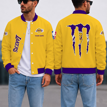 LIMITED EDITION - NEW CUSTOMIZED NBA09 LLA LOS ANGELES LAKERS BASEBALL JACKET, SATIN VARSITY JACKET