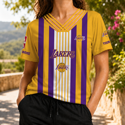 LIMITED EDITON - NEW CUSTOMIZED NBA09 LLA LOS ANGELES LAKERS V-NECK SHIRT