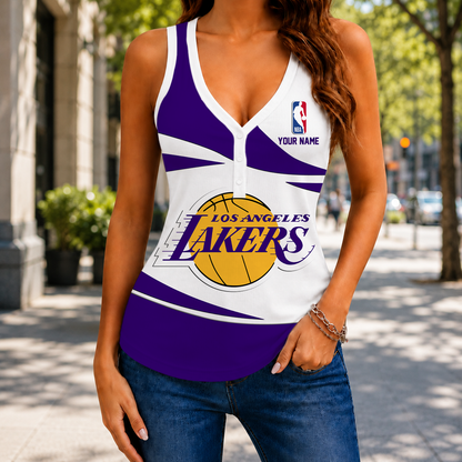 VIRAL EDITION - NEW CUSTOMIZED NBA09 LLA LOS ANGELES LAKERS WOMEN'S V-NECK TANK TOP