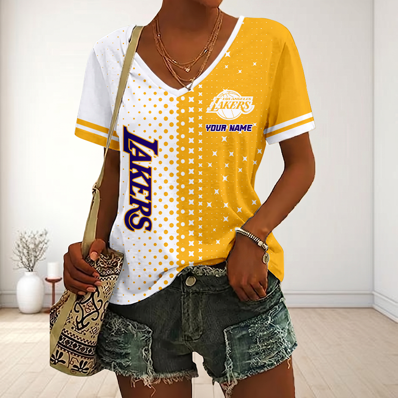 LIMITED EDITION - NEW CUSTOMIZED NBA09 LLA LOS ANGELES LAKERS V-NECK FEMALE SHIRT