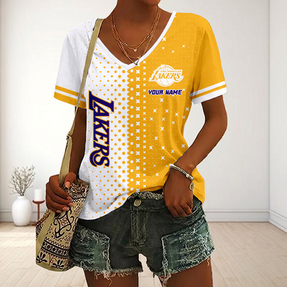 LIMITED EDITION - NEW CUSTOMIZED NBA09 LLA LOS ANGELES LAKERS V-NECK FEMALE SHIRT
