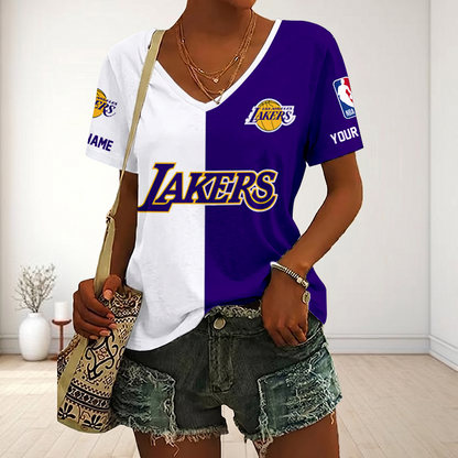 LIMITED EDITION - NEW CUSTOMIZED NBA09 LLA LOS ANGELES LAKERS V-NECK FEMALE SHIRT
