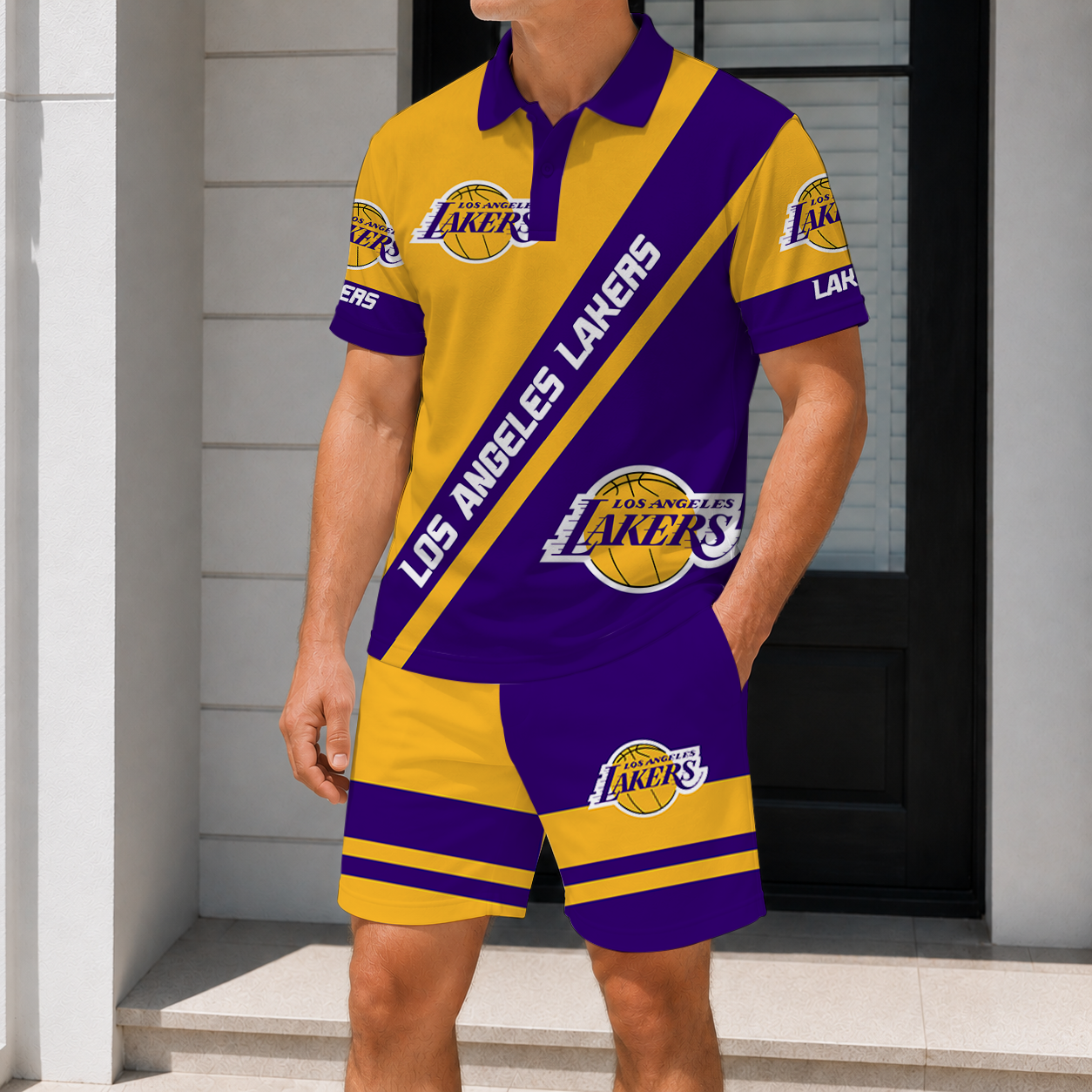 LIMITED EDITION - NEW CUSTOMIZED NBA09 LLA LOS ANGELES LAKERS POLO SHIRT & SHORT PANTS SET