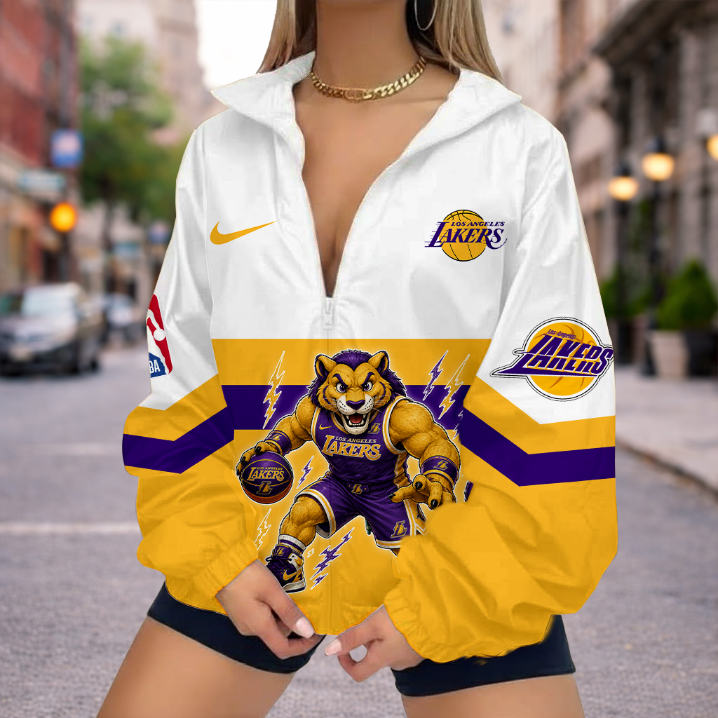 VIRAL EDITION - NEW CUSTOMIZED NBA09 LLA LOS ANGELES LAKERS V-NECK ZIPPER SWEATSHIRT JACKET