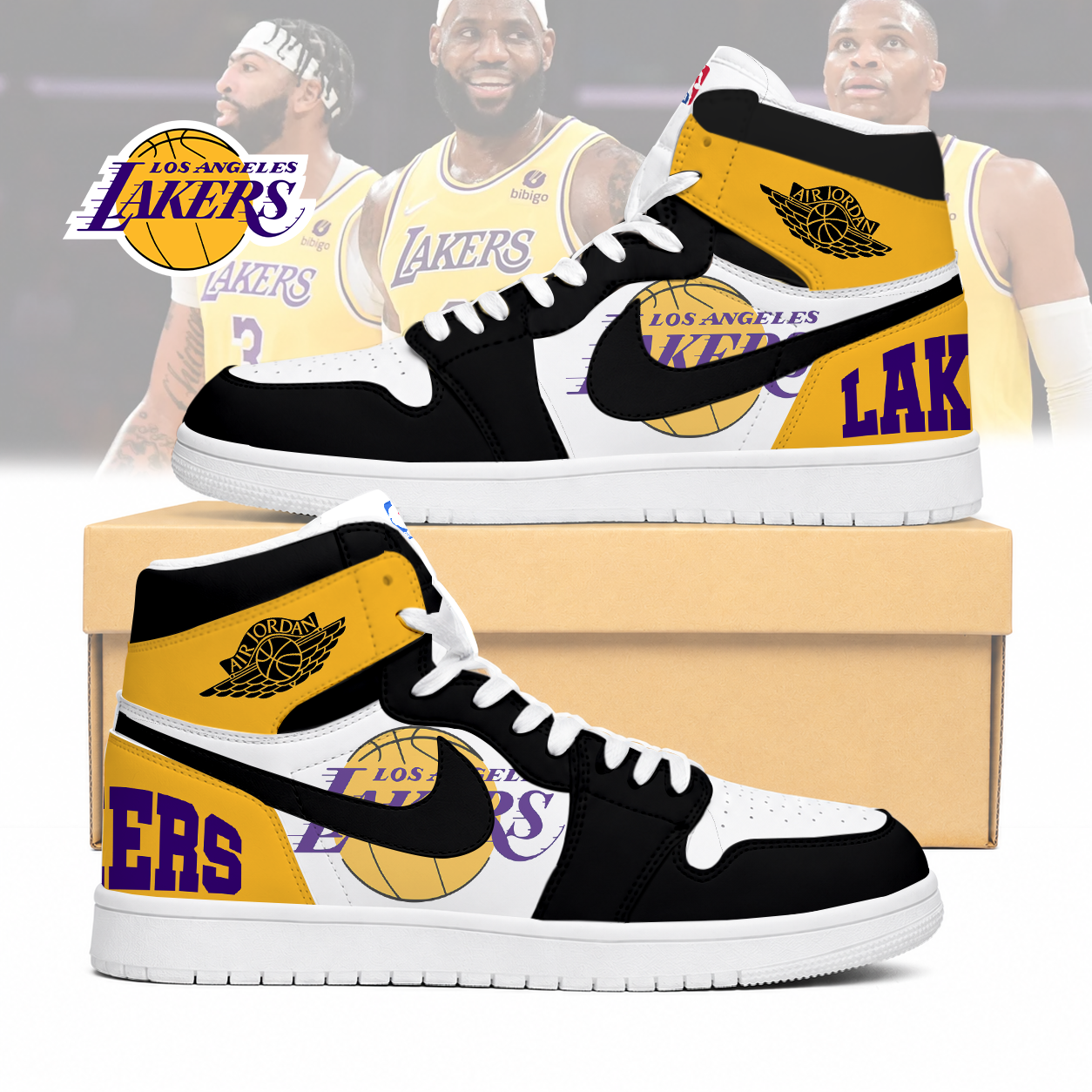 LIMITED EDITION - NEW CUSTOMIZED NBA09 LLA LOS ANGELES LAKERS AIR JORDAN SNEAKERS