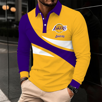 [HOT DEAL] NEW CUSTOMIZED NBA09 LLA LOS ANGELES LAKERS MEN LONG SLEEVE POLO