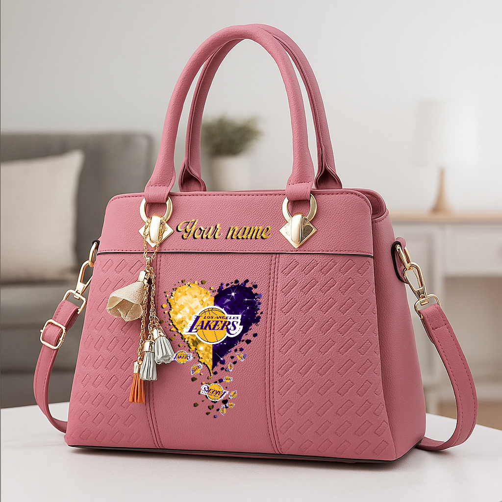 LIMITED EDITION - NEW CUSTOMIZED NBA09 LLA LOS ANGELES LAKERS ZIP HANDBAG MULTICOLOR