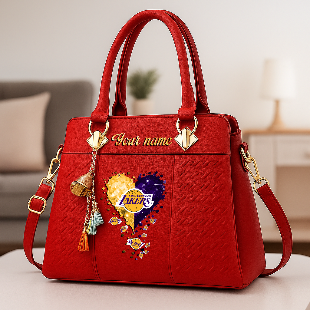 LIMITED EDITION - NEW CUSTOMIZED NBA09 LLA LOS ANGELES LAKERS ZIP HANDBAG MULTICOLOR