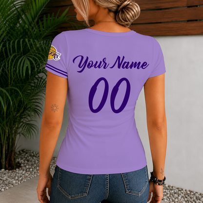 [HOT DEAL] NEW CUSTOMIZED NBA09 LLA LOS ANGELES LAKERS  WOMEN'S SHORT SLEEVE HENLEY T-SHIRT