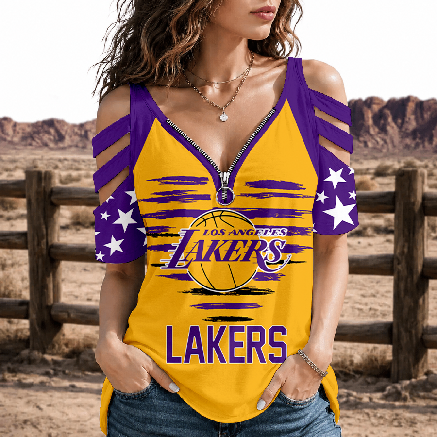 [HOT DEAL] NEW CUSTOMIZED NBA09 LLA LOS ANGELES LAKERS STRAPPY COLD-SHOULDER TOP