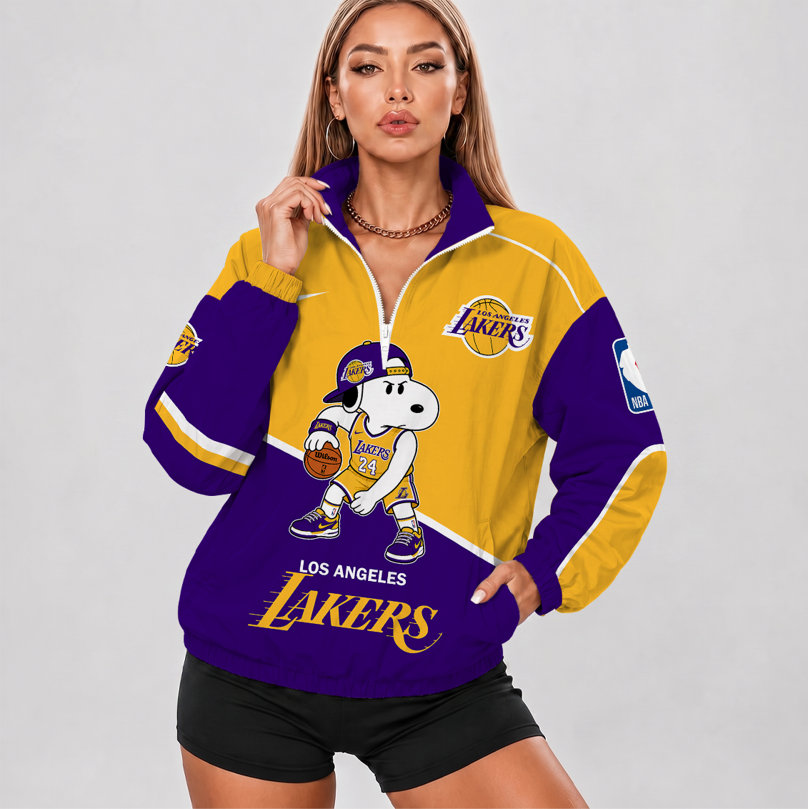 [HOT DEAL] NEW CUSTOMIZED NBA09 LLA LOS ANGELES LAKERS V-NECK ZIPPER SWEATSHIRT JACKET