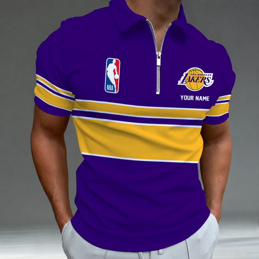 [HOT DEAL] NEW CUSTOMIZED NBA09 LLA LOS ANGELES LAKERS ZIP POLO SHIRT