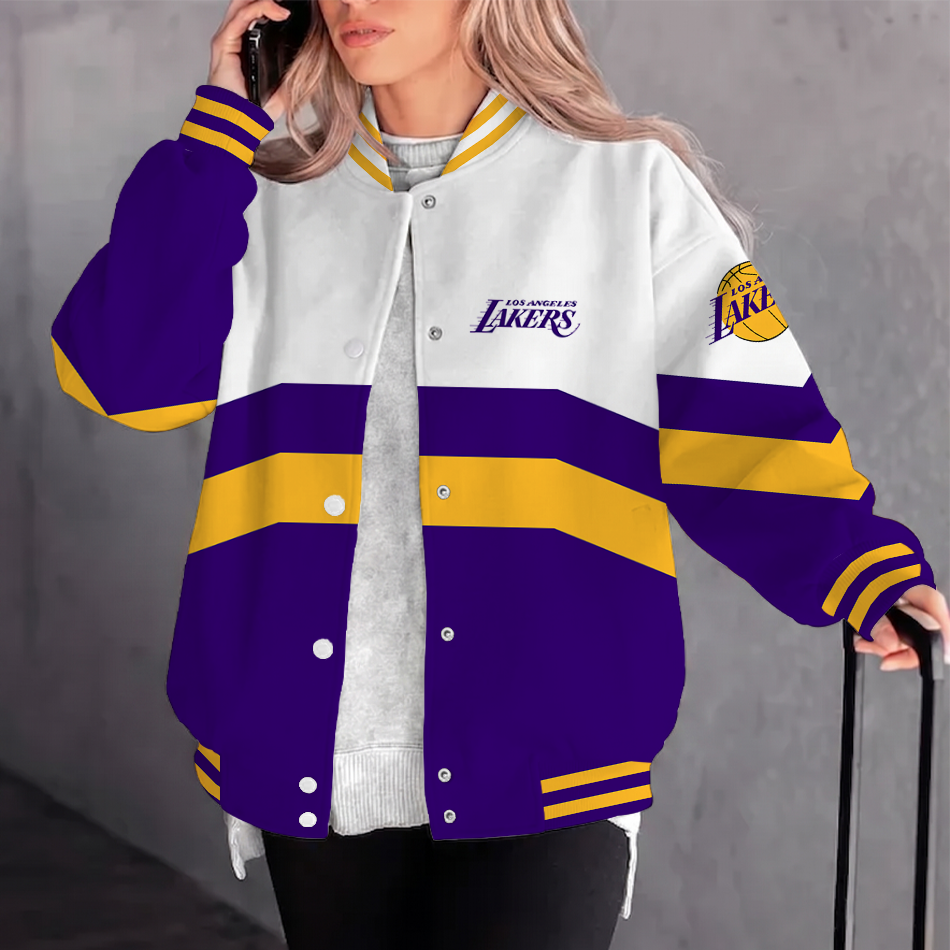 [HOT DEAL] NEW CUSTOMIZED NBA09 LLA LOS ANGELES LAKERS BASEBALL JACKET, SATIN VARSITY JACKET