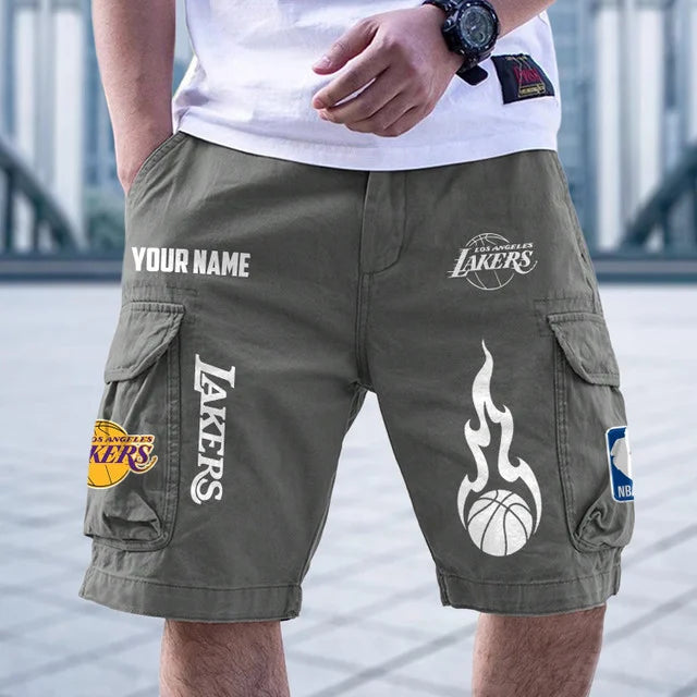 [HOT DEAL] NEW CUSTOMIZED NBA09 LLA LOS ANGELES LAKERS CARGO SHORTS