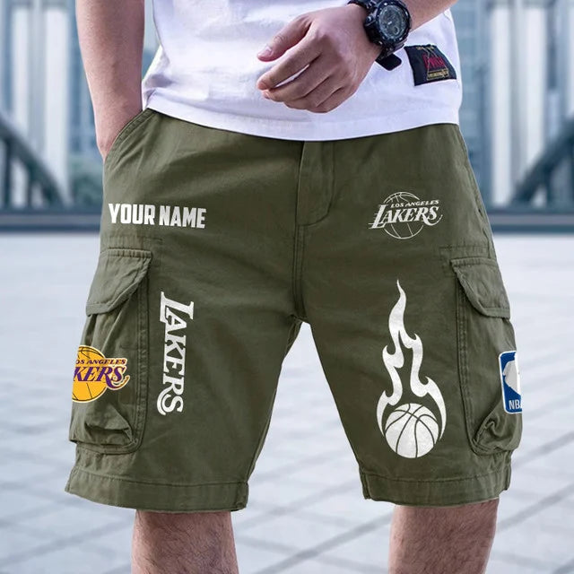 [HOT DEAL] NEW CUSTOMIZED NBA09 LLA LOS ANGELES LAKERS CARGO SHORTS