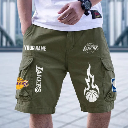 [HOT DEAL] NEW CUSTOMIZED NBA09 LLA LOS ANGELES LAKERS CARGO SHORTS