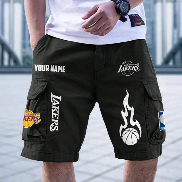 [HOT DEAL] NEW CUSTOMIZED NBA09 LLA LOS ANGELES LAKERS CARGO SHORTS