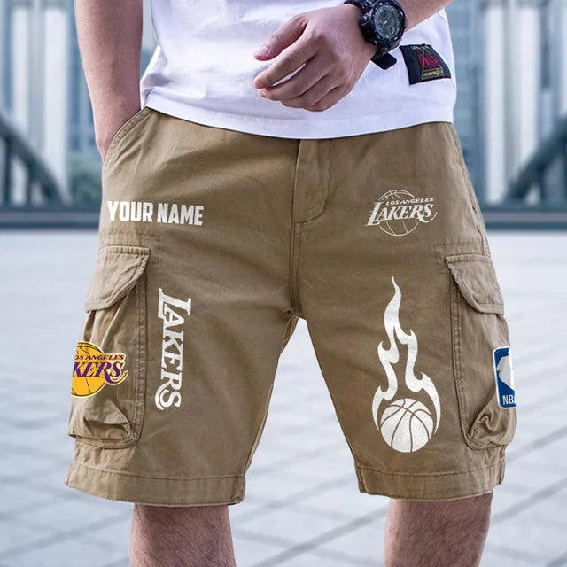 [HOT DEAL] NEW CUSTOMIZED NBA09 LLA LOS ANGELES LAKERS CARGO SHORTS