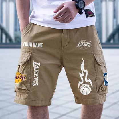 [HOT DEAL] NEW CUSTOMIZED NBA09 LLA LOS ANGELES LAKERS CARGO SHORTS