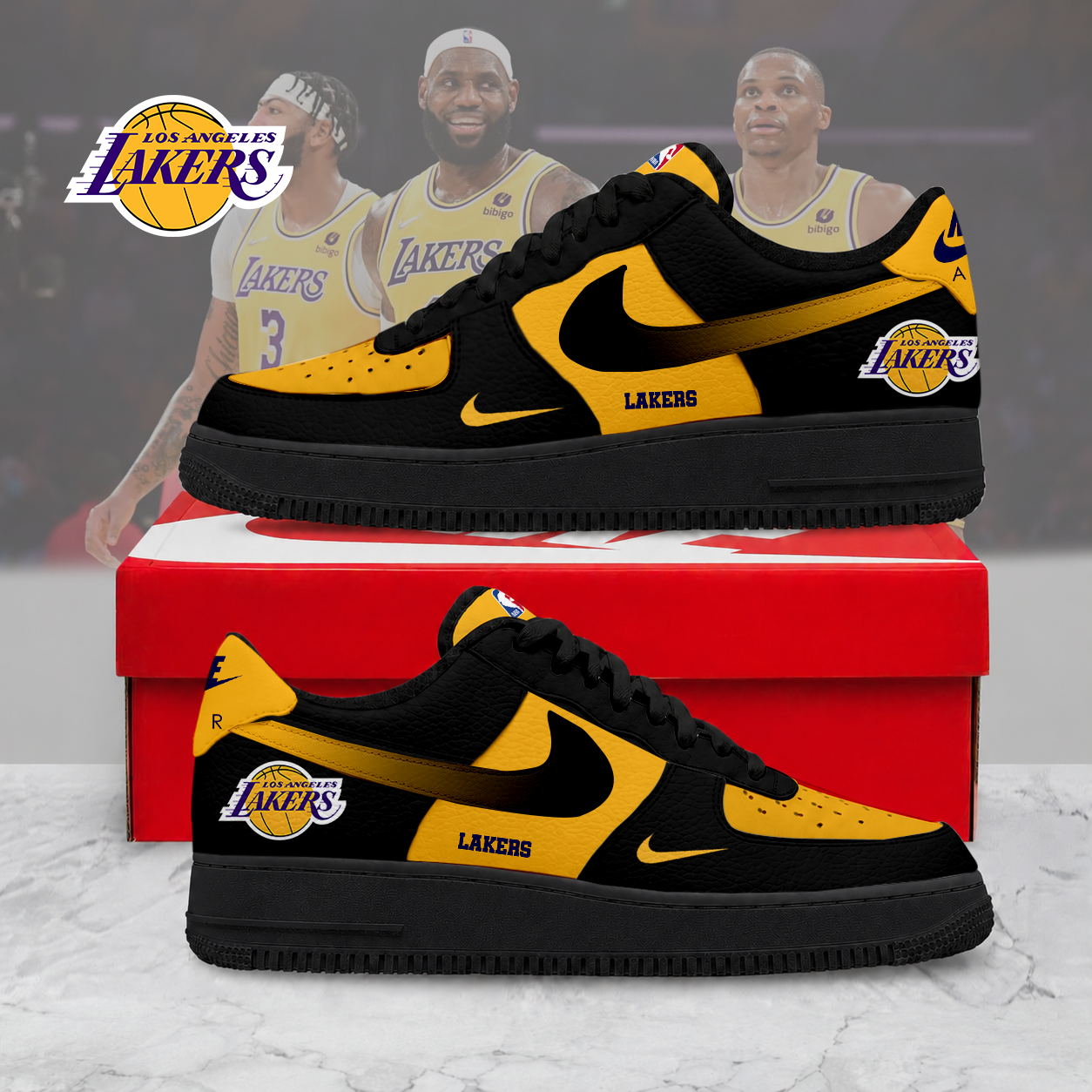LIMITED EDITION - NEW CUSTOMIZED NBA09 LLA LOS ANGELES LAKERS AF1 SNEAKERS