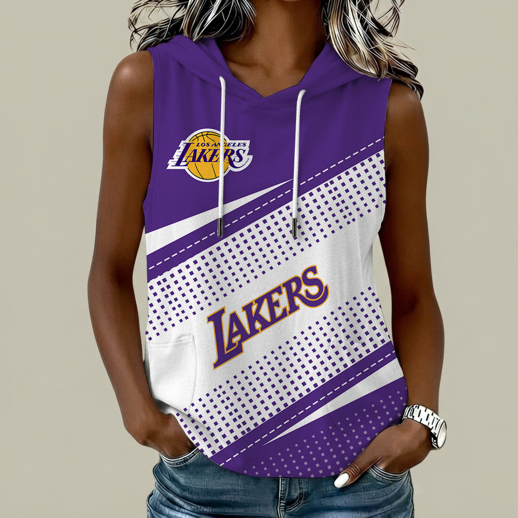 [HOT DEAL] NEW CUSTOMIZED NBA09 LLA LOS ANGELES LAKERS  WOMEN'S SLEEVELESS HOODED POCKET TANK TOP