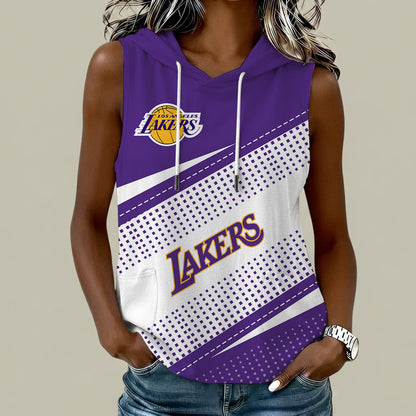 [HOT DEAL] NEW CUSTOMIZED NBA09 LLA LOS ANGELES LAKERS  WOMEN'S SLEEVELESS HOODED POCKET TANK TOP