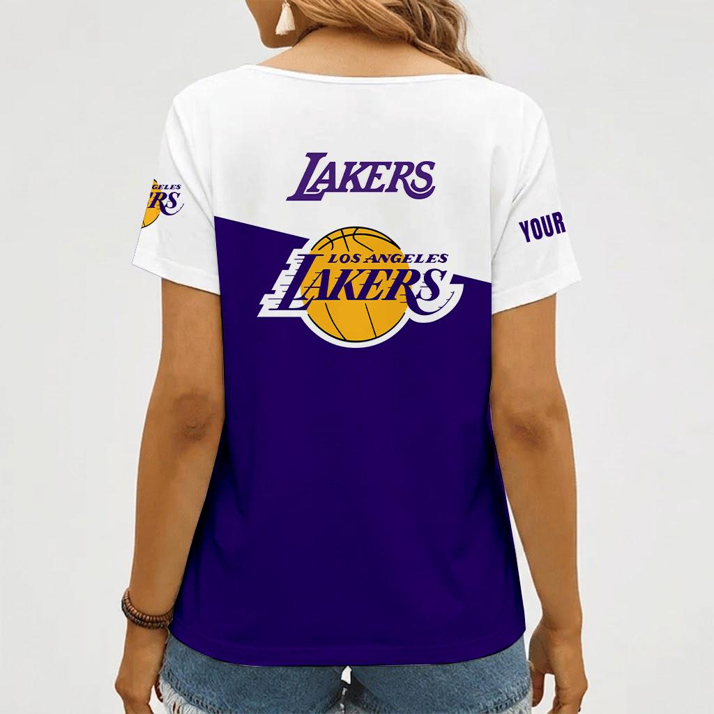 [HOT DEAL] NEW CUSTOMIZED NBA09 LLA LOS ANGELES LAKERS V-NECK FEMALE SHIRT