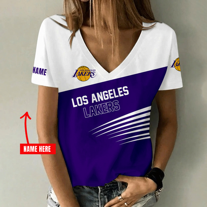 [HOT DEAL] NEW CUSTOMIZED NBA09 LLA LOS ANGELES LAKERS V-NECK FEMALE SHIRT