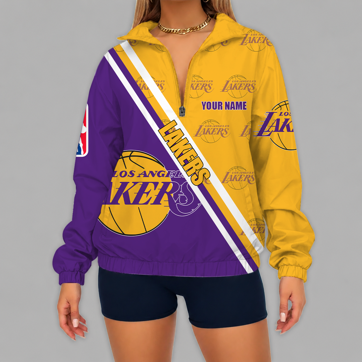 [HOT DEAL] NEW CUSTOMIZED NBA09 LLA LOS ANGELES LAKERS V-NECK ZIPPER SWEATSHIRT JACKET